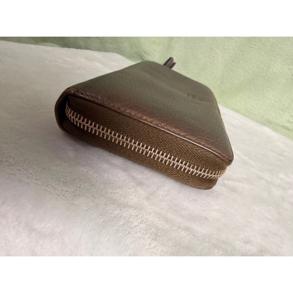Gucci Bamboo Tassel Zip Around Wallet Bronze Metallic Pebbled Leather 307984 - Picture 3 of 10